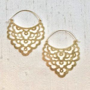 Anthropologie Lace Gold Hoop Earrings